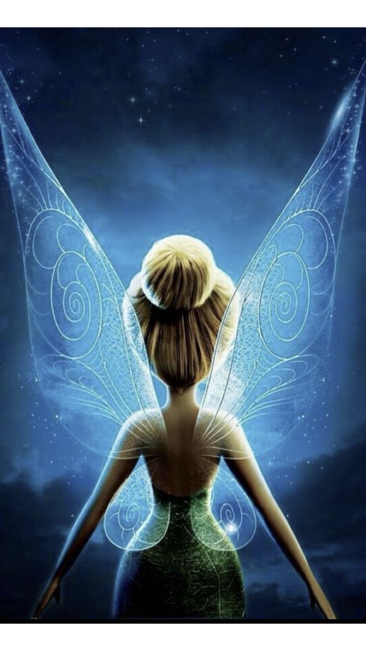 a painting of a fairy sitting on the ground with her wings spread out, looking up at the sky