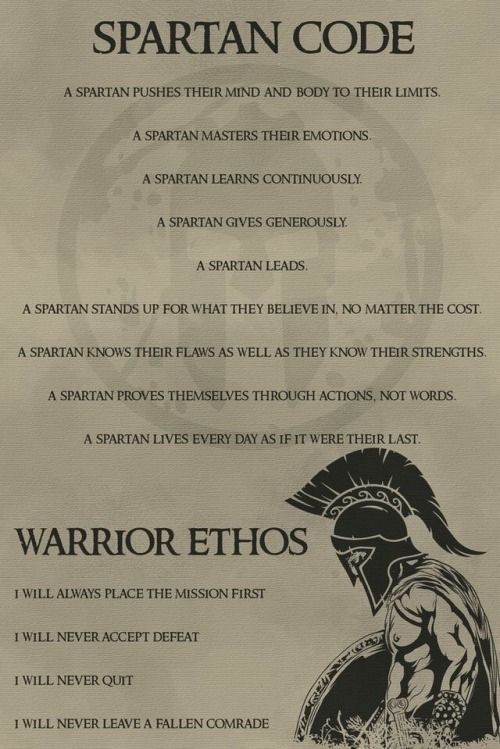 the spartan code is shown in black and white