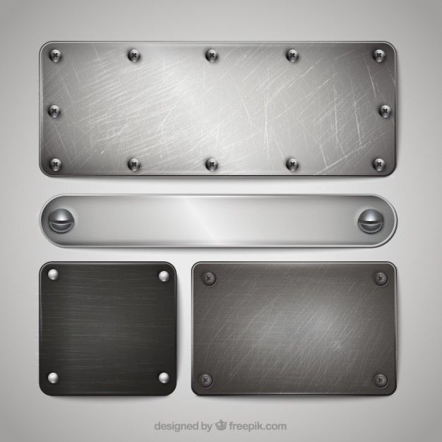 three metal plates with rivets and screws on a gray background - free vector