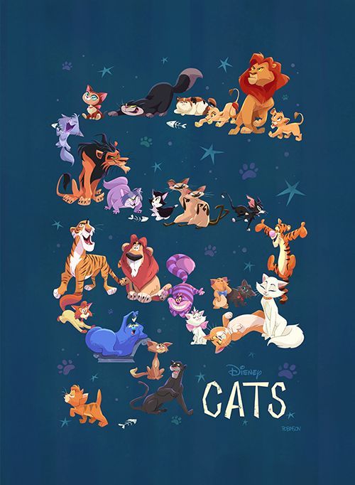 an image of various cartoon cats on a blue background with the word cats written in white