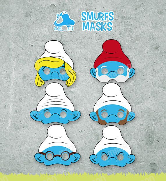 the smurfs masks are designed to look like they have blue eyes and blonde hair