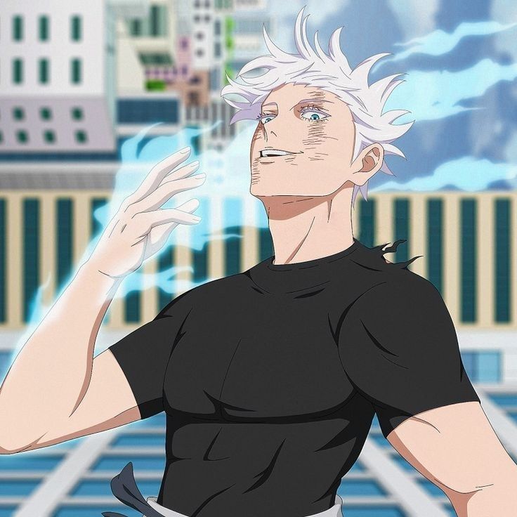 an anime character with white hair and blue eyes is standing in front of a cityscape