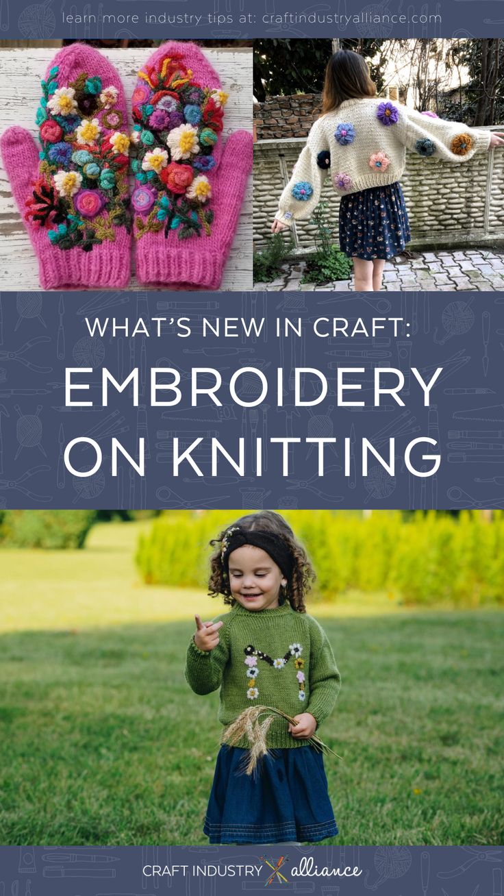 the cover of what's new in craft embroiderry on knitting book