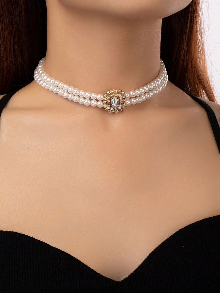 Multicolor  Collar  Zinc Alloy   Embellished   Women's Fashion Jewelry Neck Accessories Women, Diy Jewelry Set, Glam Jewelry, Pearl Collar, Pretty Jewelry Necklaces, Pearl Jewelry Design, Sweet Jewelry, Fancy Jewellery Designs, Pearl Necklace Designs