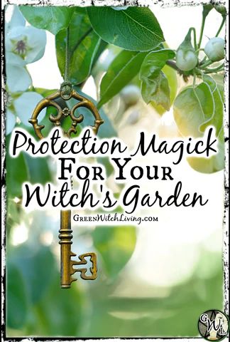 a key hanging from a tree with the words protection magic for your witch's garden