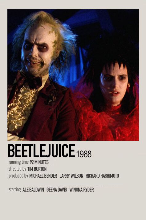 the poster for beetlejuice starring tim burton, michael mcdull, and elizabeth davidson