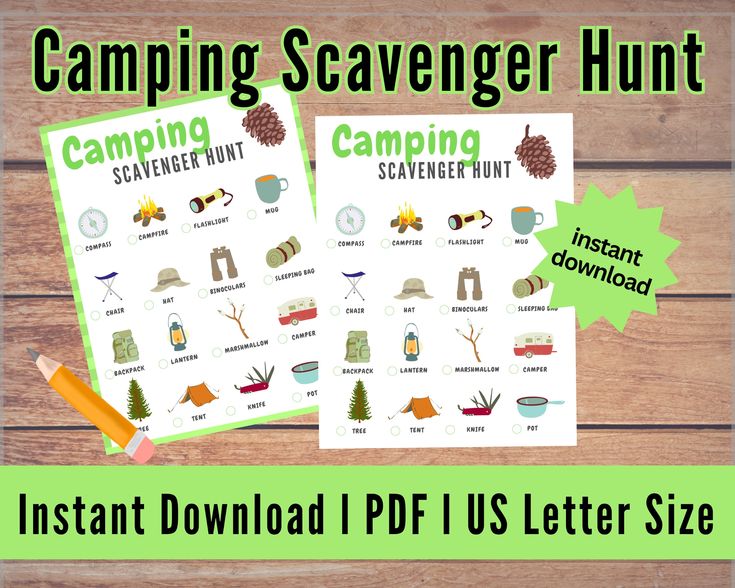 camping scavenger hunt printables for campers and their families to use