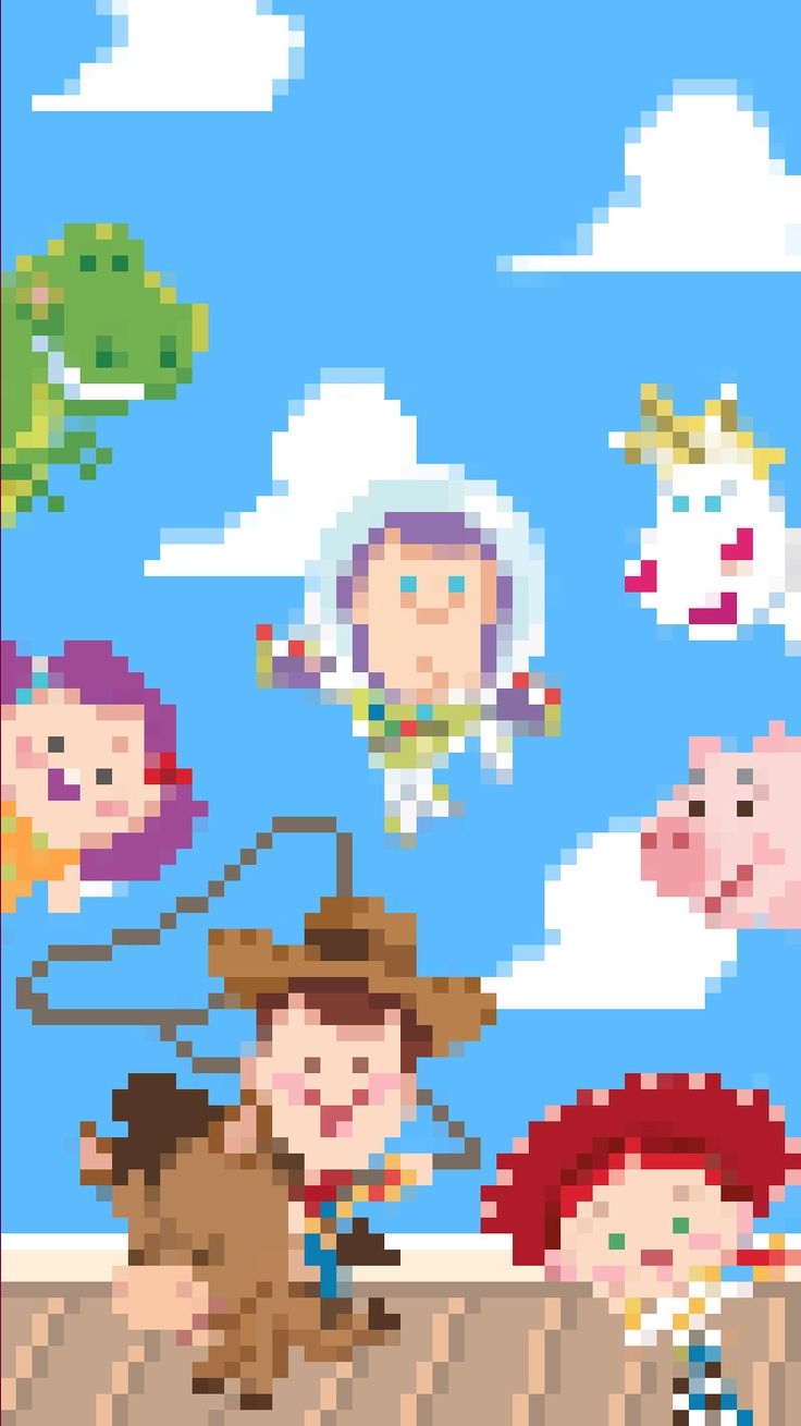 an image of pixel art with people and animals in the sky above them on a sunny day