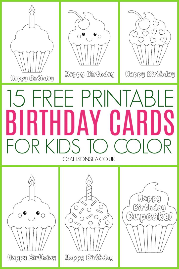 birthday cards for kids to color with the words happy birthday and cupcakes on them