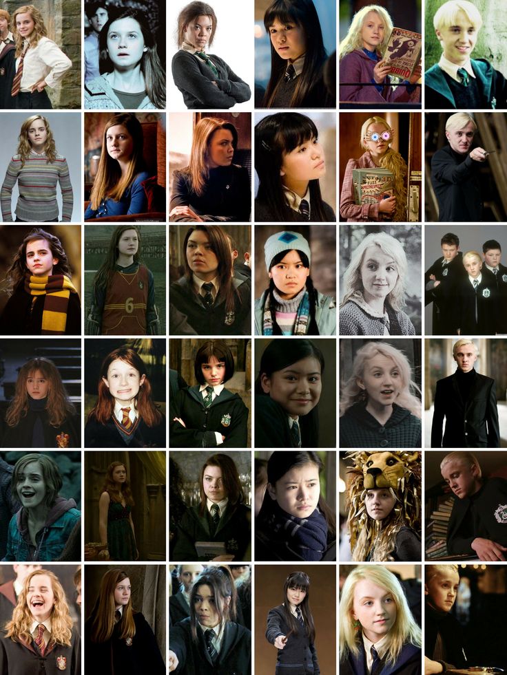 many different pictures of the same person in harry potter's school uniform and their names