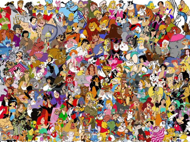 a large group of cartoon characters are shown in this image, with many different colors and sizes