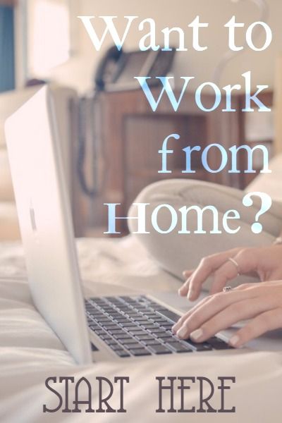 a woman is typing on her laptop while sitting in bed with the words, want to work from home?