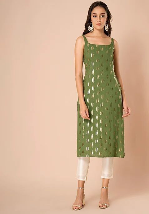 Woman outfit| green colour Green Kurta Designs Women, Plain Sleeveless Kurti Designs, Sleeveless Kurtis Design, Kurta Designs Sleeveless, Festive Kurta Sets For Women, Sleevless Kurti Designs Latest, Straight Sleeveless Kurti Designs, Kurta Fits, Sleeveless Suit Design