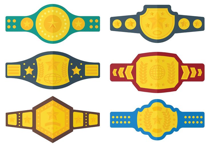 four different types of wrestling belts with stars and circles on them, all in various colors