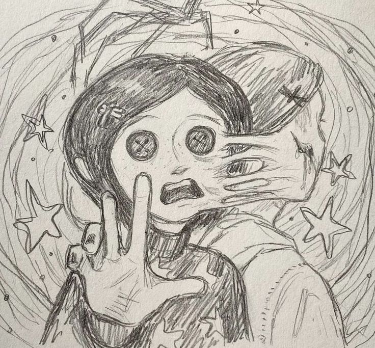 a drawing of a person holding their hand up to his face with stars in the background