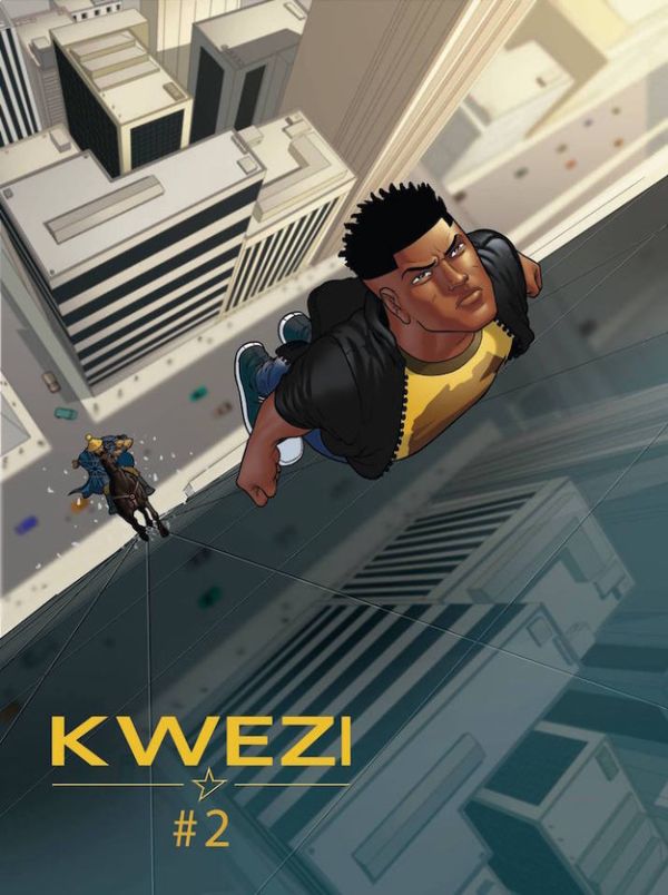 the cover to kwezi 2 is shown in front of a cityscape