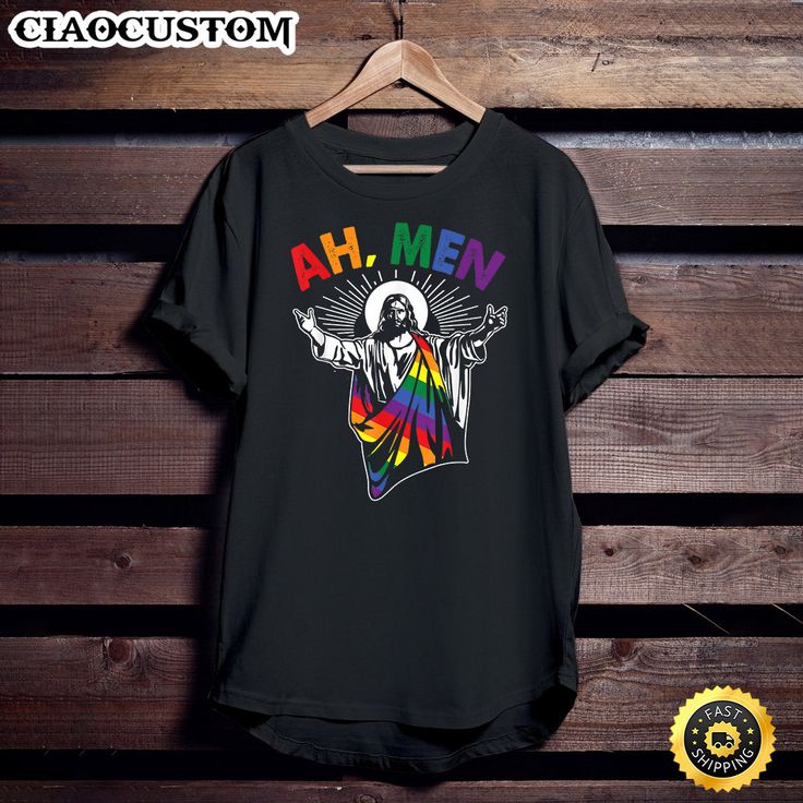 Ah Men Funny Lgbt Gay Pride Jesus Rainbow Flag T-Shirt - Christian Shirt Fabric Medium, Christian Shirt, Rainbow Flag, Best Clothing, Flag Tshirt, Women T Shirts, 3d T Shirts, Embroidered Sweatshirts, Christian Shirts