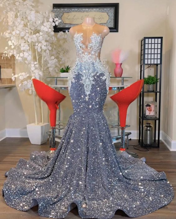 O Neck Silver Prom Dresses Royal Prom Dresses, Gorgeous Prom Dresses Long, Old Hollywood Glam Dresses, Exotic Prom Dresses, Periwinkle Prom Dress, Big Prom Dresses, Silver Prom Dresses, Prom Dresses Plus, Prom Dresses Plus Size