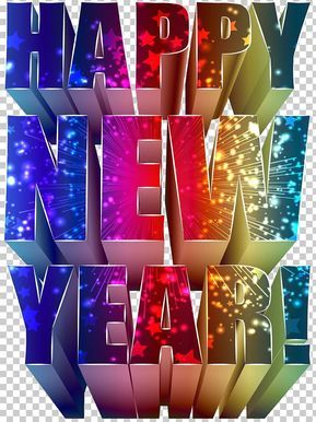 the words happy new year written in 3d letters with fireworks and stars around it on a white background