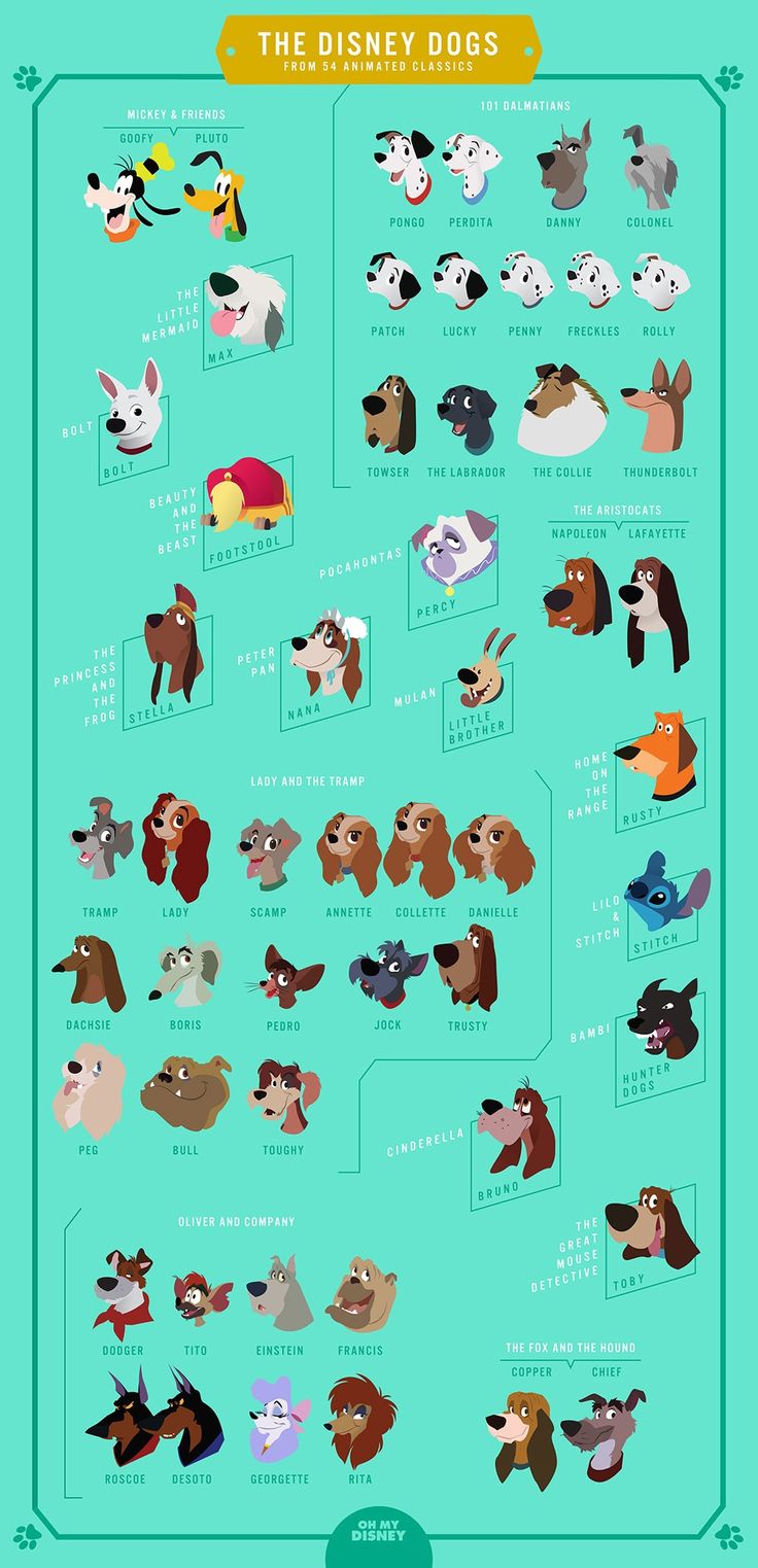 the disney dogs poster with all their names