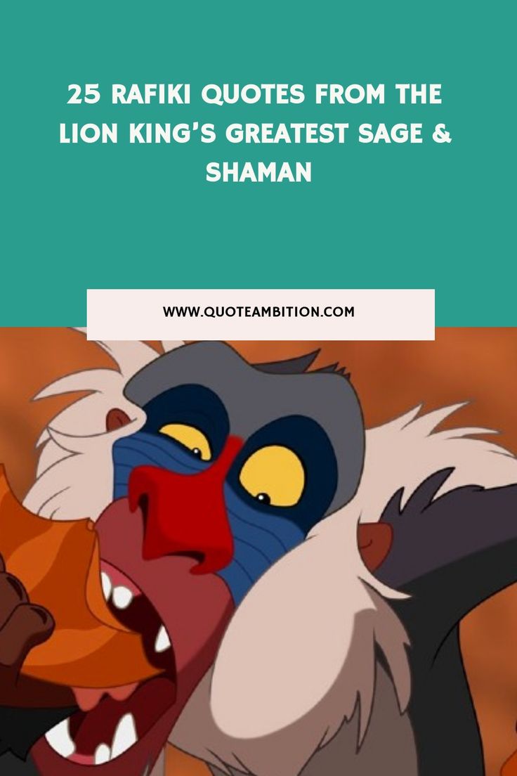 25 Rafiki Quotes From The Lion King’s Greatest Sage & Shaman https://www.quoteambition.com/rafiki-quotes Baboon, Rafiki Quotes, Shrek Quotes, Rafiki Lion King, He Lives In You, Lion King Quotes, King Quotes, Famous Movie Quotes, The Lion King