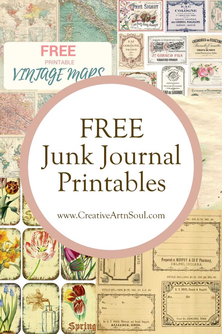 the free junk journal printables with text overlay