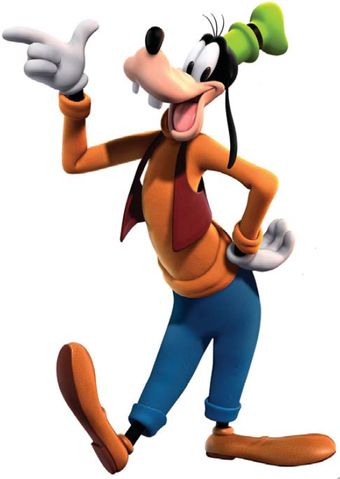a cartoon character is holding something in one hand and pointing to the side with both hands