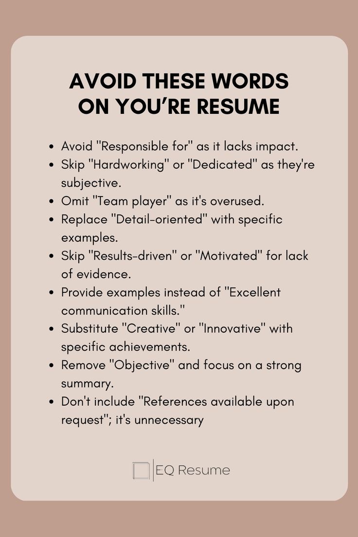 a poster with the words avoid these words on your resume