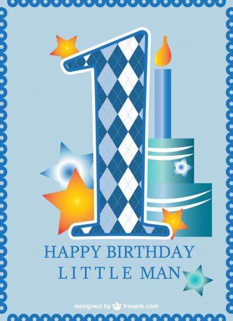a blue birthday card with the number one on it and stars around it that says happy birthday little man