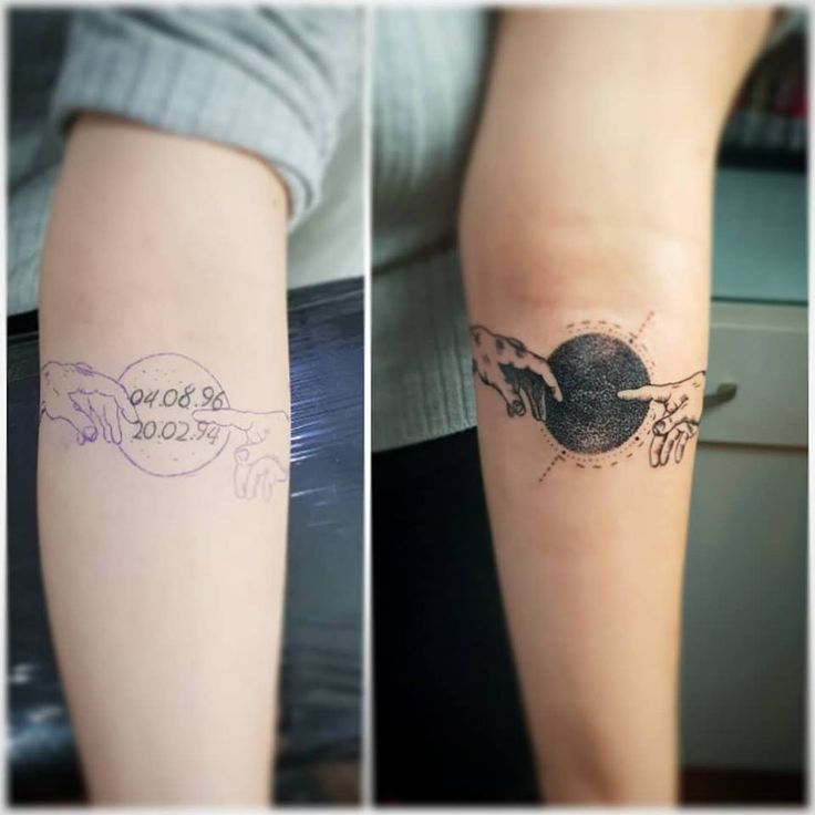 two pictures of the same tattoo on someone's arm and one with an inscription that says, we are not for each other
