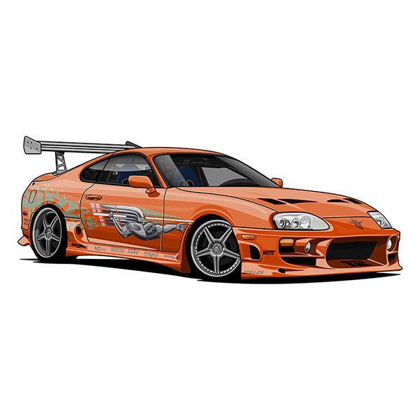 an orange sports car painted in graffiti style