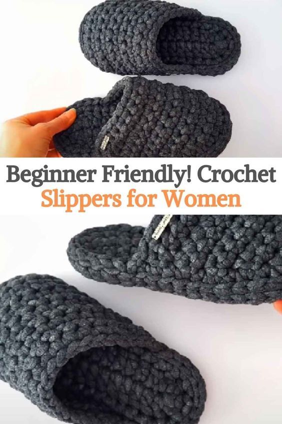 crochet slippers for women with text overlay reading beginner friendly crochet slippers for women