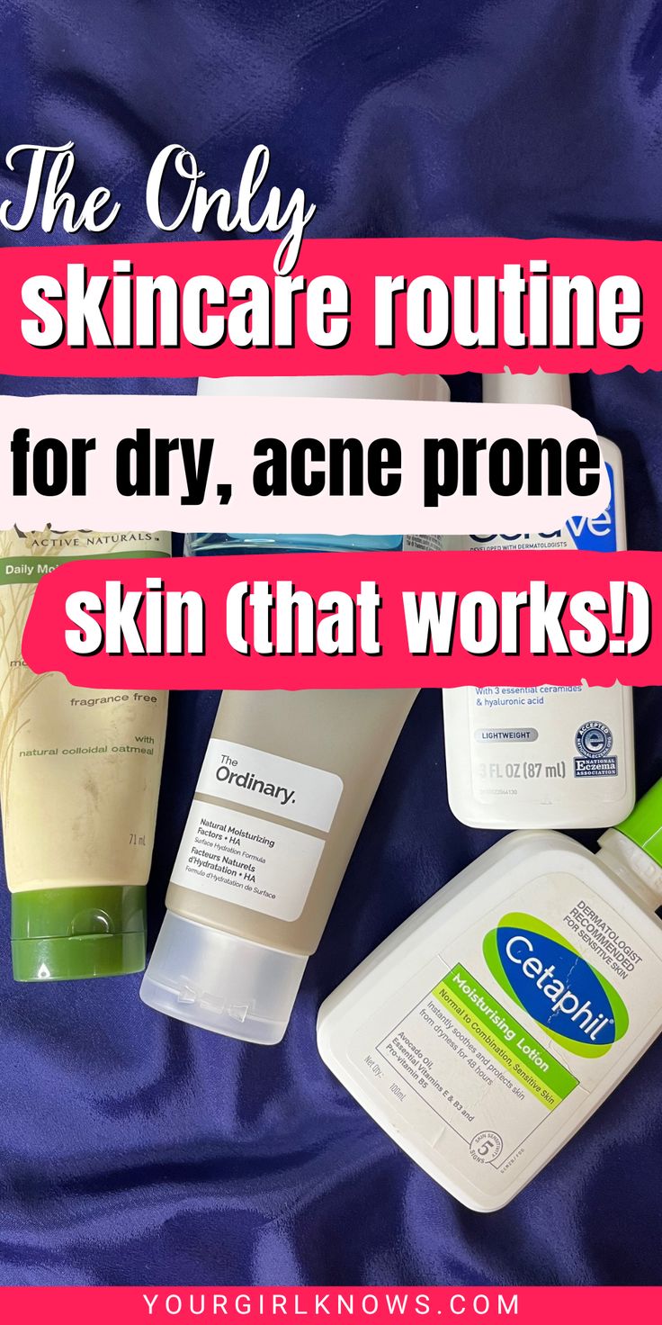 Tired of struggling with dry and acne-prone skin? Get ready to heal your skin and crack a smile with this skincare routine for dry, acne-prone skin! So, treat yourself to some TLC - it's time to have fun while you fight the good fight against that stubborn skin! Click to learn more now! Acne Prone Dry Skin Skincare, Dry Sensitive Acne Prone Skin Skincare, Dry Skin Acne Skincare, Skin Care For Dry Flaky Skin, Best Skincare For Dry Sensitive Skin, Skin Care For Dry Acne Prone Skin, Dry Acne Prone Skin Care Routine, Best Skin Care Routine For Dry Skin, Skincare Routine For Dry Acne Prone Skin