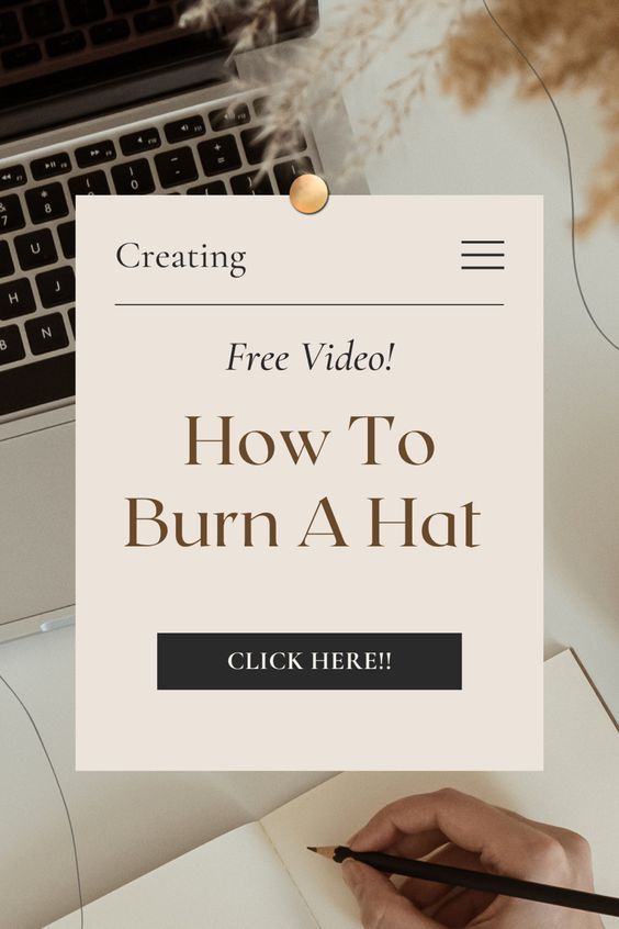 Learn how to woodburn a hat the right way with my free video! Also see which tools i like to use best! Hat burning / Hat design / hat creating / Cool hats / Hat Styling Burn Design On Hat, How To Burn Designs In Felt Hats, Burn Hat Design, Burned Hat Design, Felt Hat Burning Designs, Hat Burning Designs, Hat Ideas For Women, Burning Hats, Burnt Hats