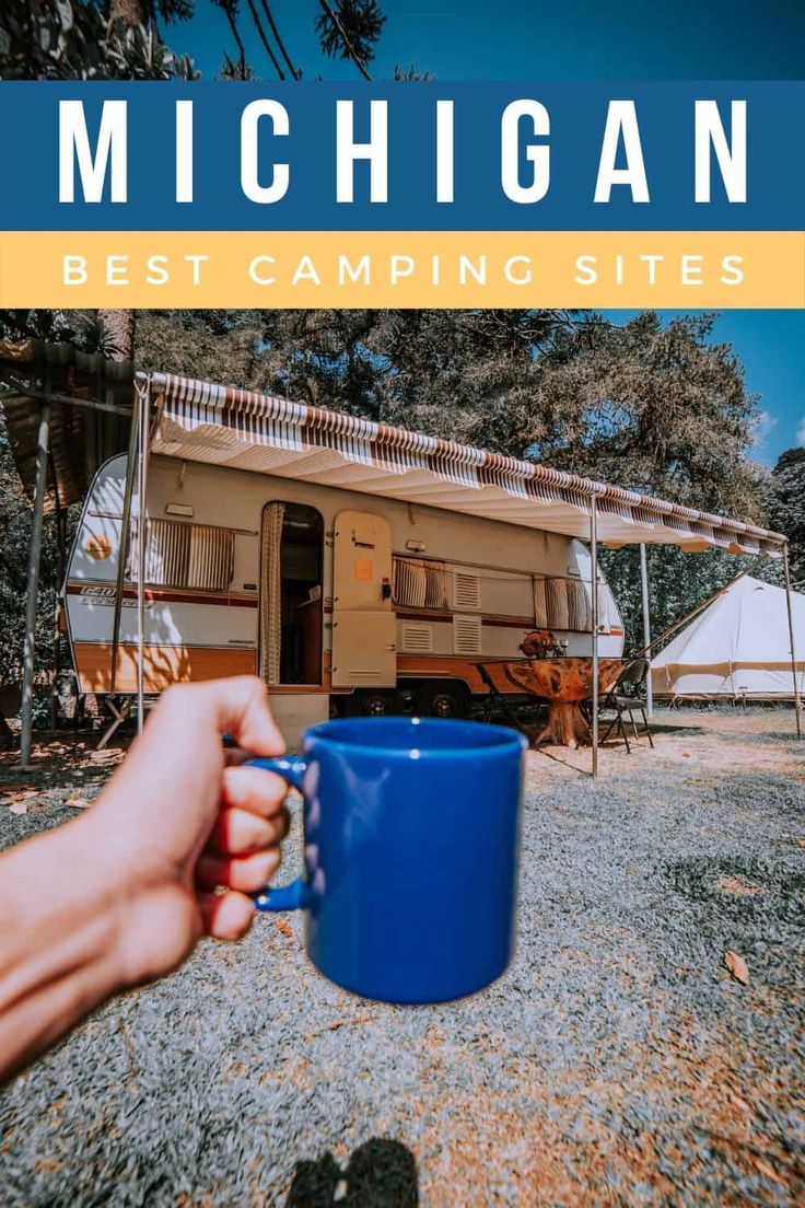 a person holding a coffee mug in front of a camper with the words, the best rv coffee makers for your travels