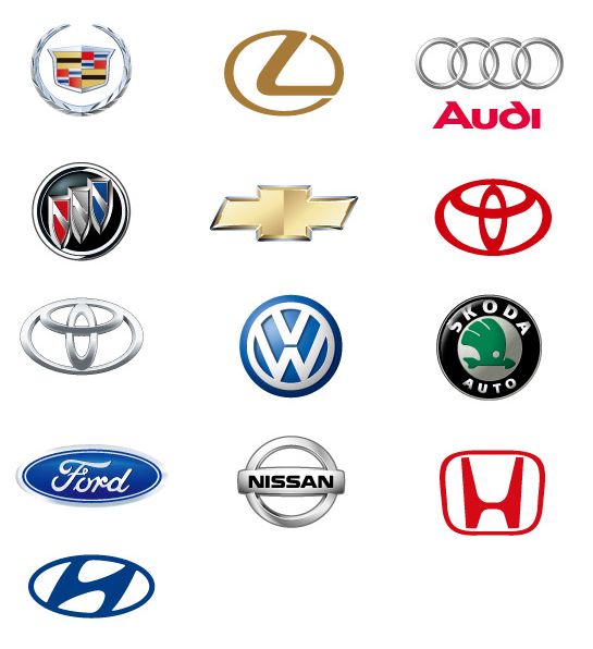 many different car logos are shown together