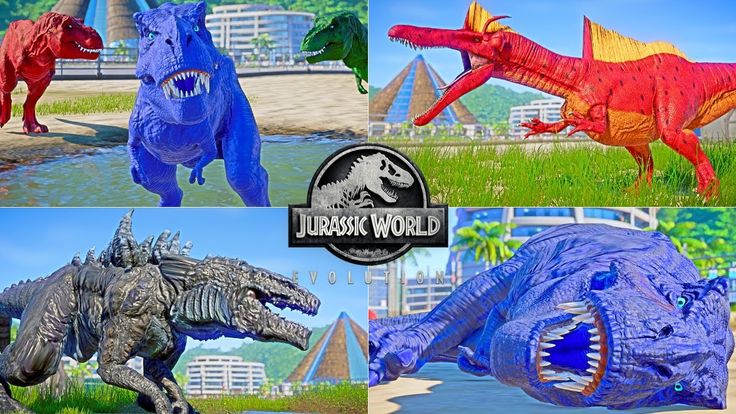 four different types of dinosaurs in various poses