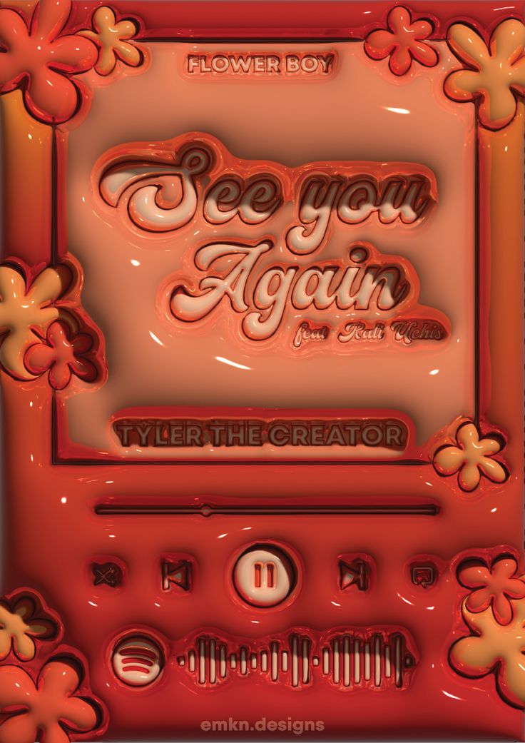 an orange and red electronic device with the words see you again written in white letters