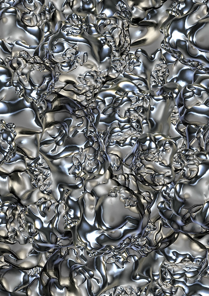 an abstract silver background with lots of different shapes and sizes, including the faces of people