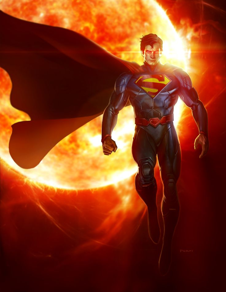 a man dressed as superman standing in front of a sun