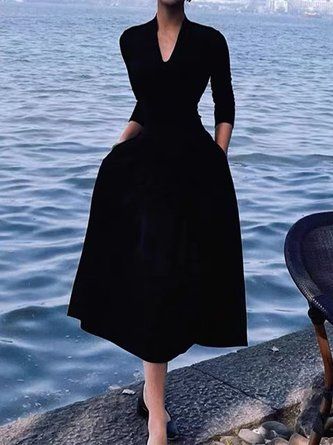 Dinner Dresses For Women Over 50, Black 3/4 Sleeve Dress, Dress For Old Women Over 50, Tea Length Dresses Casual, Black Funeral Dress Classy, Funeral Dress For Women Classy, Fall Wedding Guest Dress November, Funeral Attire For Women, 1950s Fashion Women Dresses