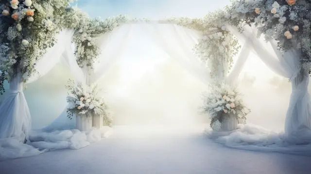 an image of a wedding ceremony setting with flowers and veils on the altar area