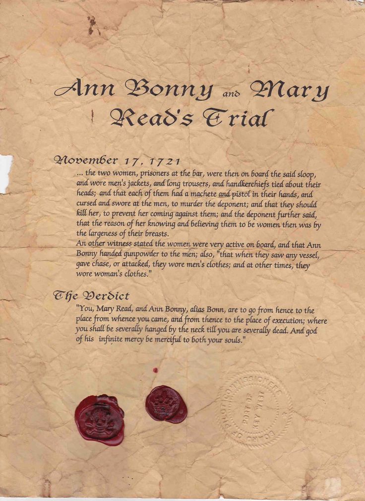 an old paper with two red buttons on it's side and the words, ann bonny and mary ready's trial