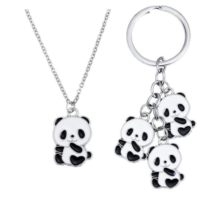 two key chains with panda bears hanging from it's ends and one is attached to the