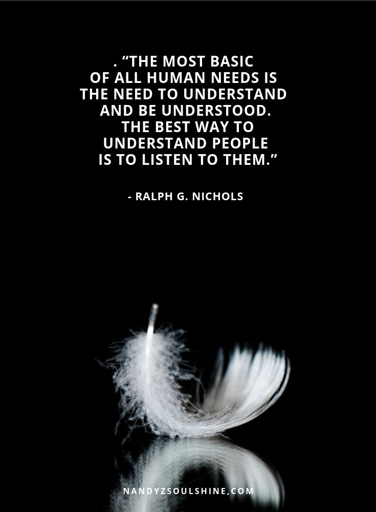 a white feather floating in the air with a quote above it that reads,'the most basic of all human needs is the need to understand