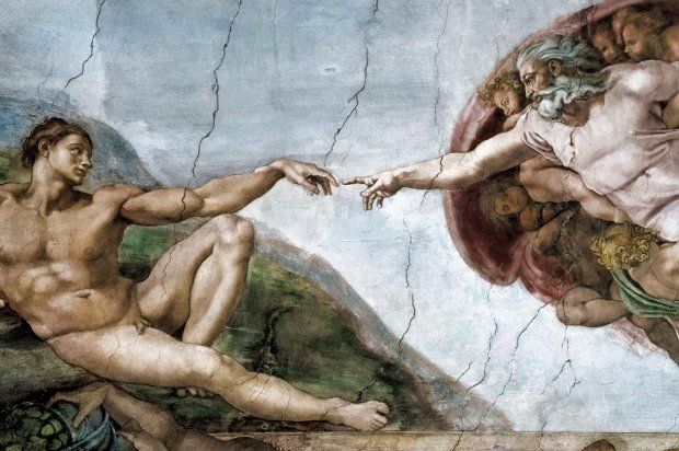 the creation of adam and eve painted by raphael del pio