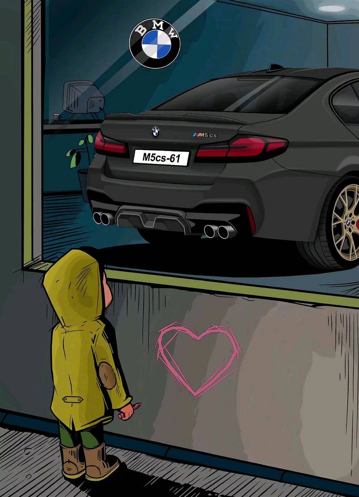 a person standing in front of a black car with a heart drawn on the side