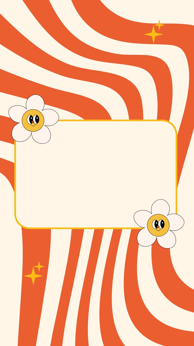 an orange and white striped background with two flowers on the center, one flower has been drawn