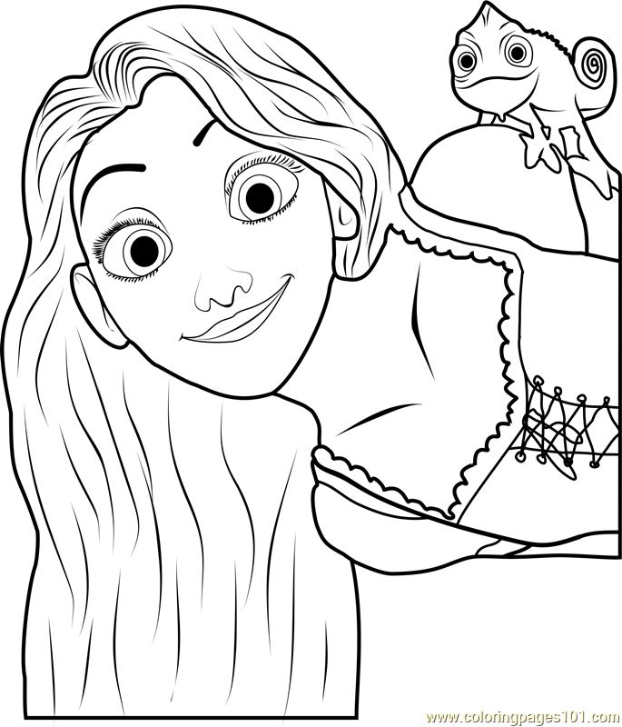 a coloring page with a girl and a fish