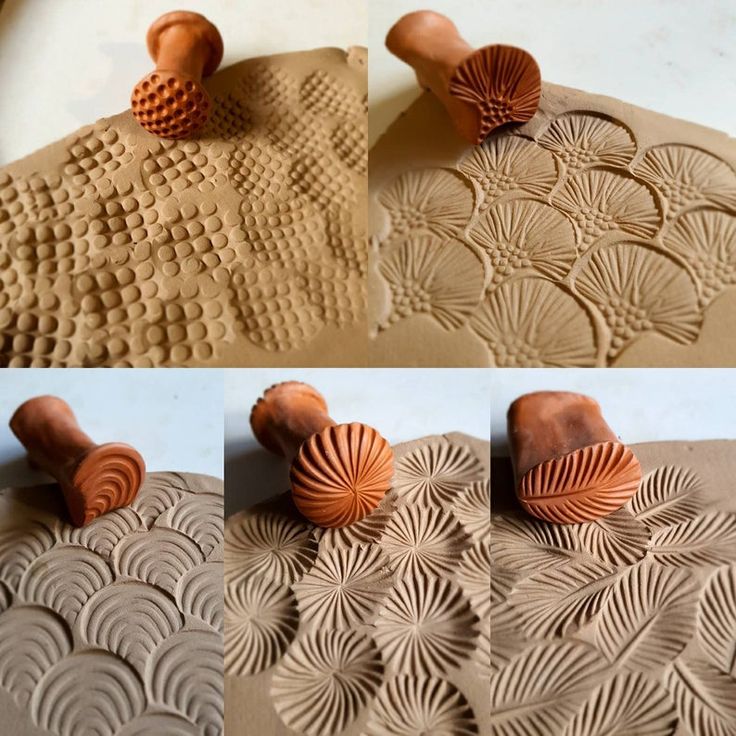 the process of making an intricately designed clay sculpture is shown in three different stages